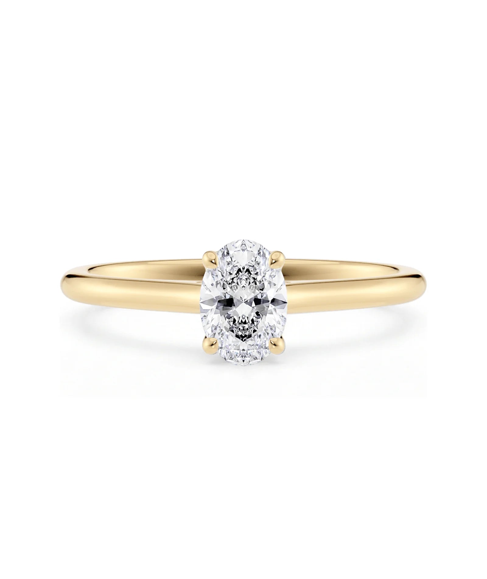 Diamantring oval gult gull 0,50 ct lab diamant, vist liggende forfra, designet av Hartwell.