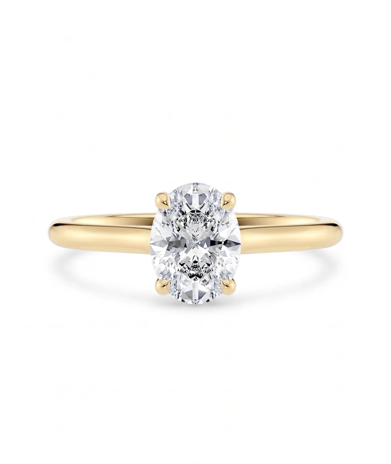 Diamantring oval gult gull 1 ct lab diamant, vist liggende forfra, designet av Hartwell.