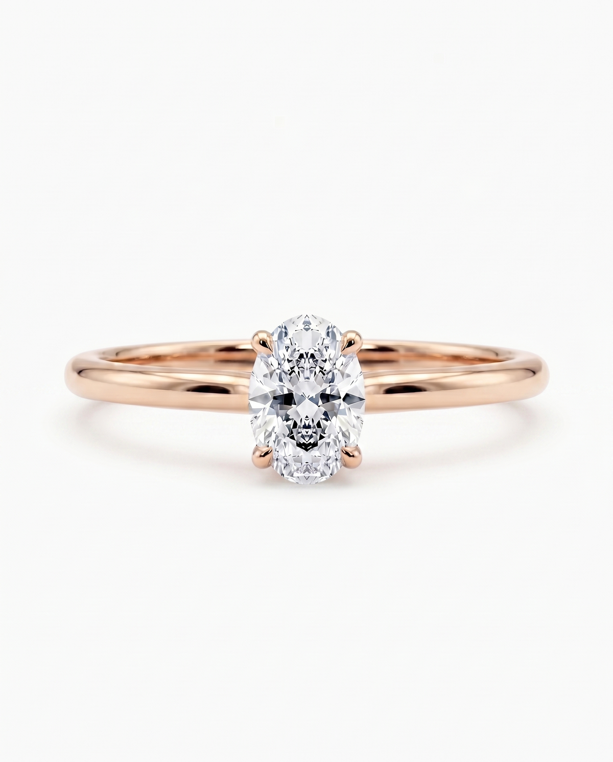 Diamantring oval roségull 0,50 ct lab diamant, vist liggende forfra, designet av Hartwell.