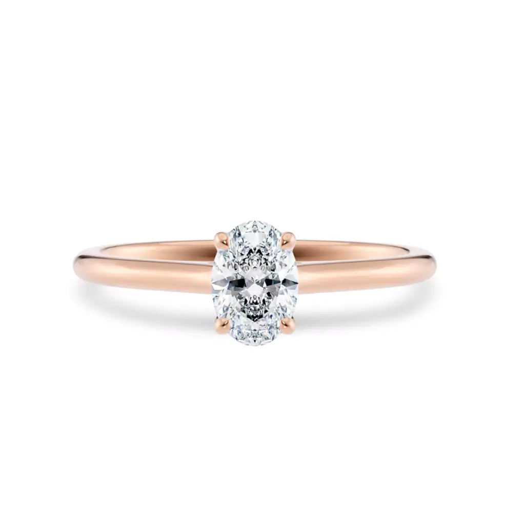 Diamantring oval roségull 0,50 ct lab diamant, vist liggende forfra, designet av Hartwell.