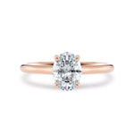 Diamantring oval roségull 1 ct lab diamant, vist liggende forfra, designet av Hartwell.