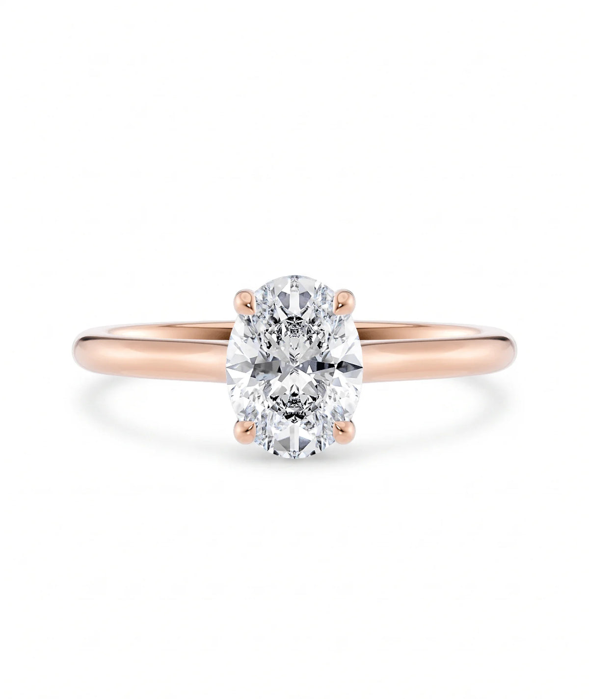 Diamantring oval roségull 1 ct lab diamant, vist liggende forfra, designet av Hartwell.