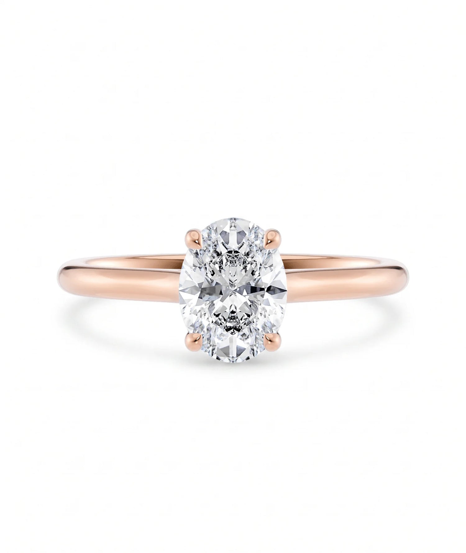 Diamantring oval roségull 1 ct lab diamant, vist liggende forfra, designet av Hartwell.