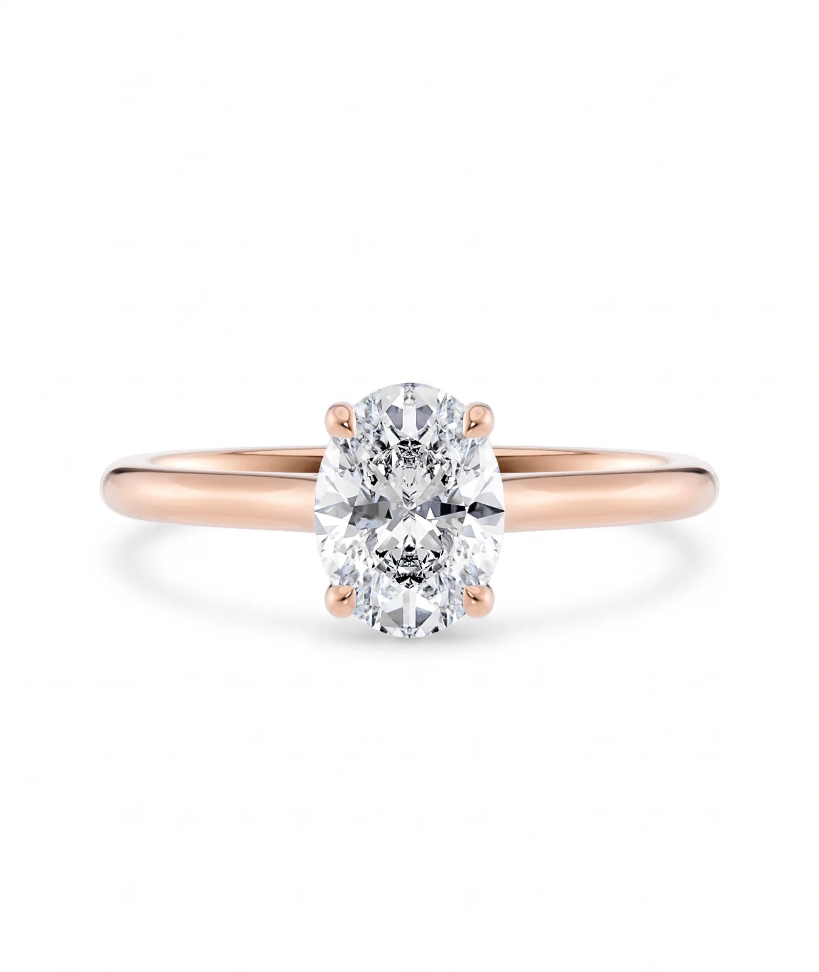Diamantring oval roségull 1 ct lab diamant, vist liggende forfra, designet av Hartwell.