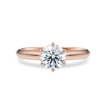 Diamantring i roségull med 1 ct lab-diamant i knife edge design, vist liggende forfra, designet av Hartwell