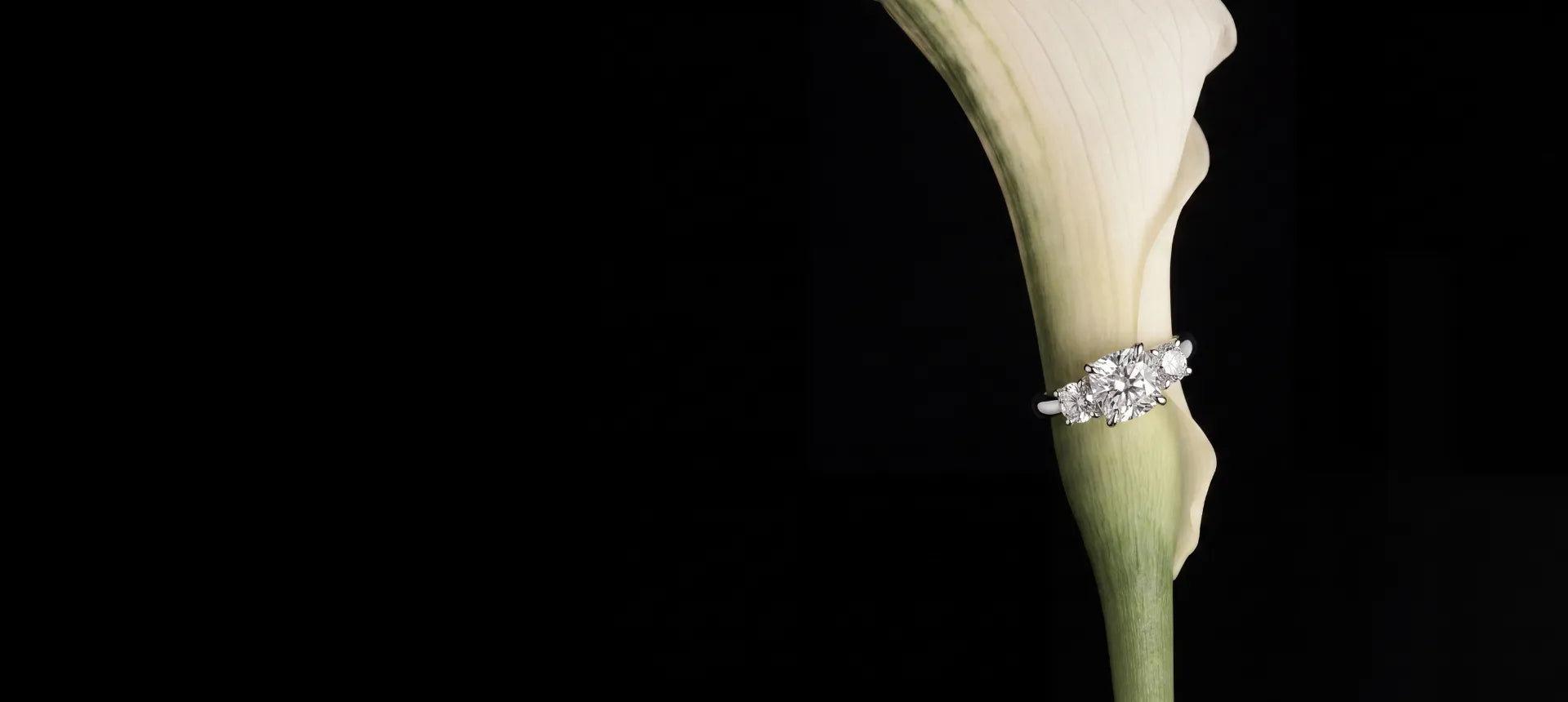 Diamantring, festet rundt en blomst, laget av Hartwell 