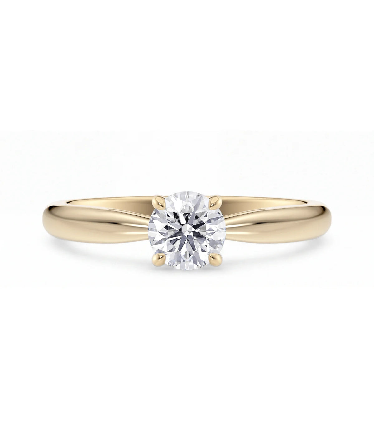 Diamantring tapered i gult gull med en 0,50 ct lab diamant vist liggende forfra, designet av Hartwell.