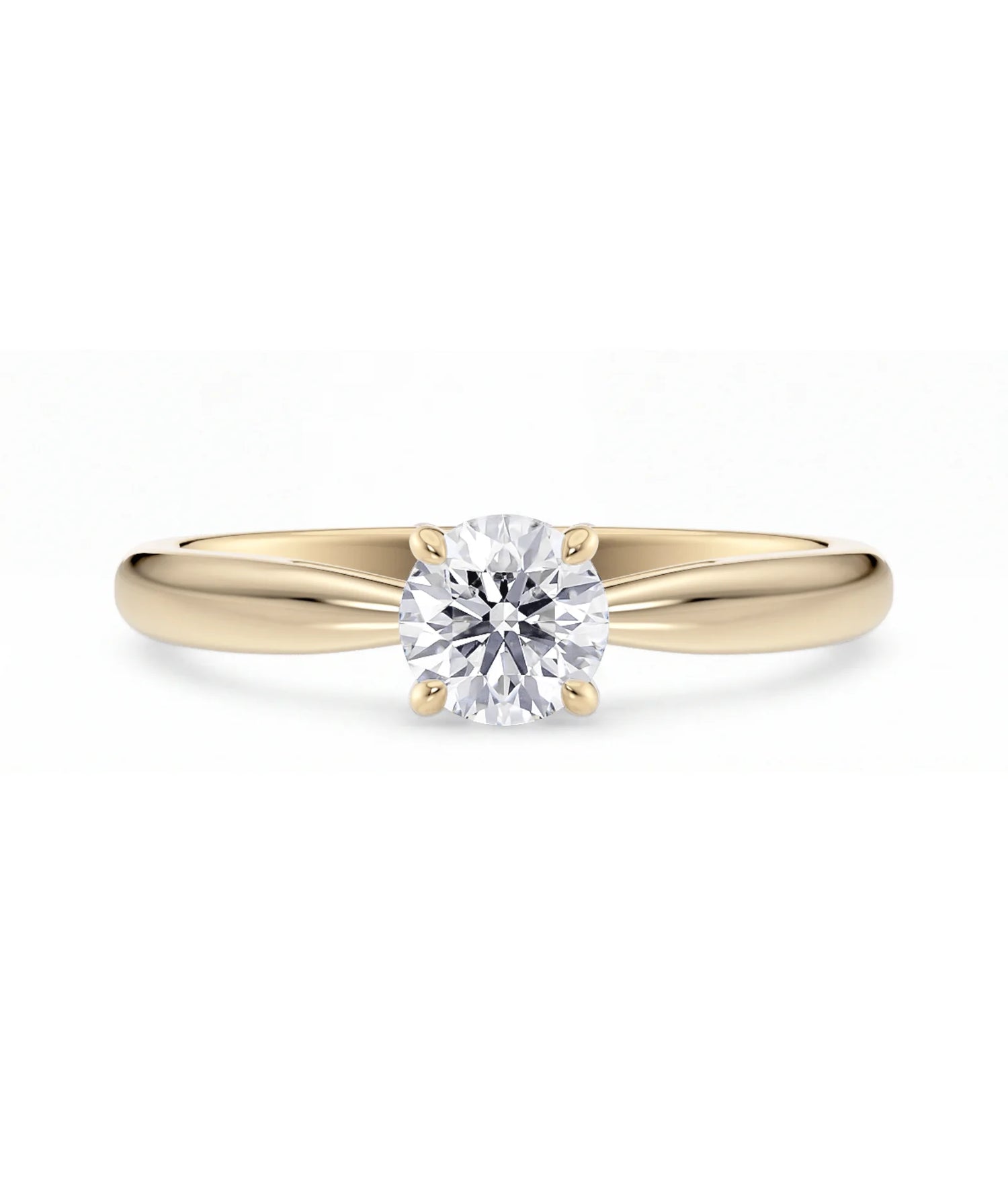 Diamantring tapered i gult gull med en 0,50 ct lab diamant vist liggende forfra, designet av Hartwell.