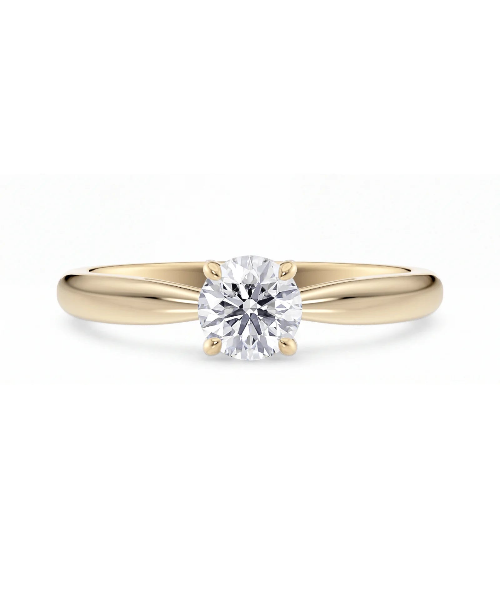 Diamantring tapered i gult gull med en 0,50 ct lab diamant vist liggende forfra, designet av Hartwell.