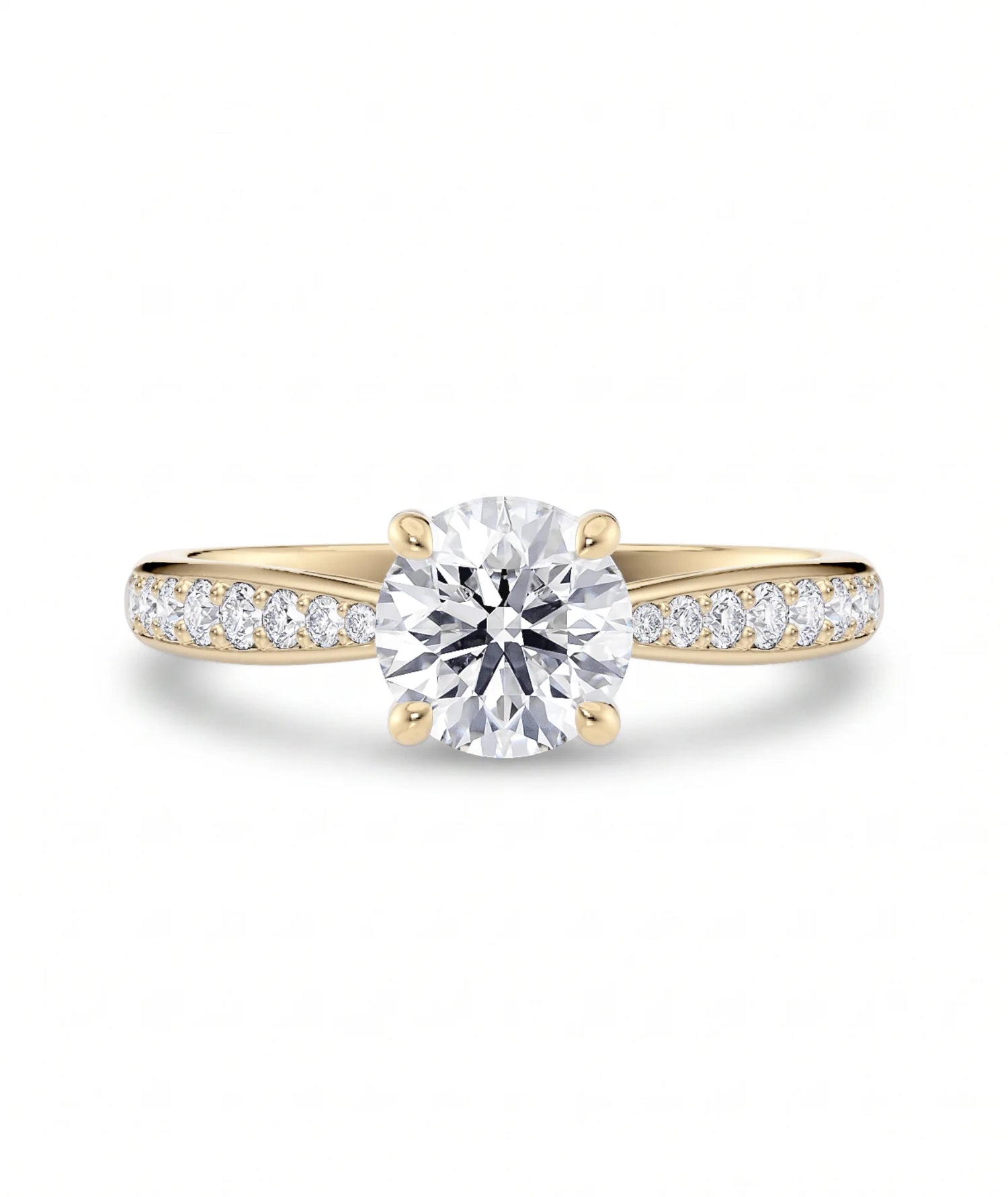Diamantring tapered pavé gult gull med 1,27 ct med lab-diamant, vist liggende forfra, designet av Hartwell.
