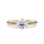 Diamantring tapered pavé gult gull med 1,40 ct med lab-diamant, vist liggende forfra, designet av Hartwell.