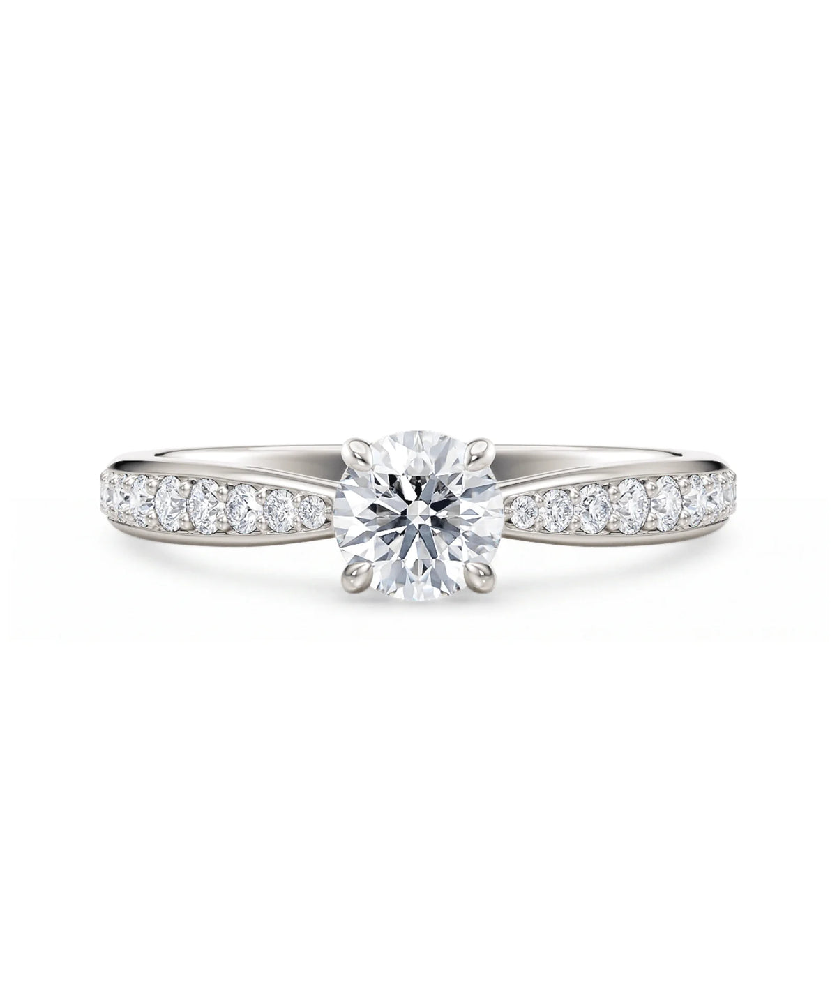 Diamantring tapered pave i hvitt gull - front.