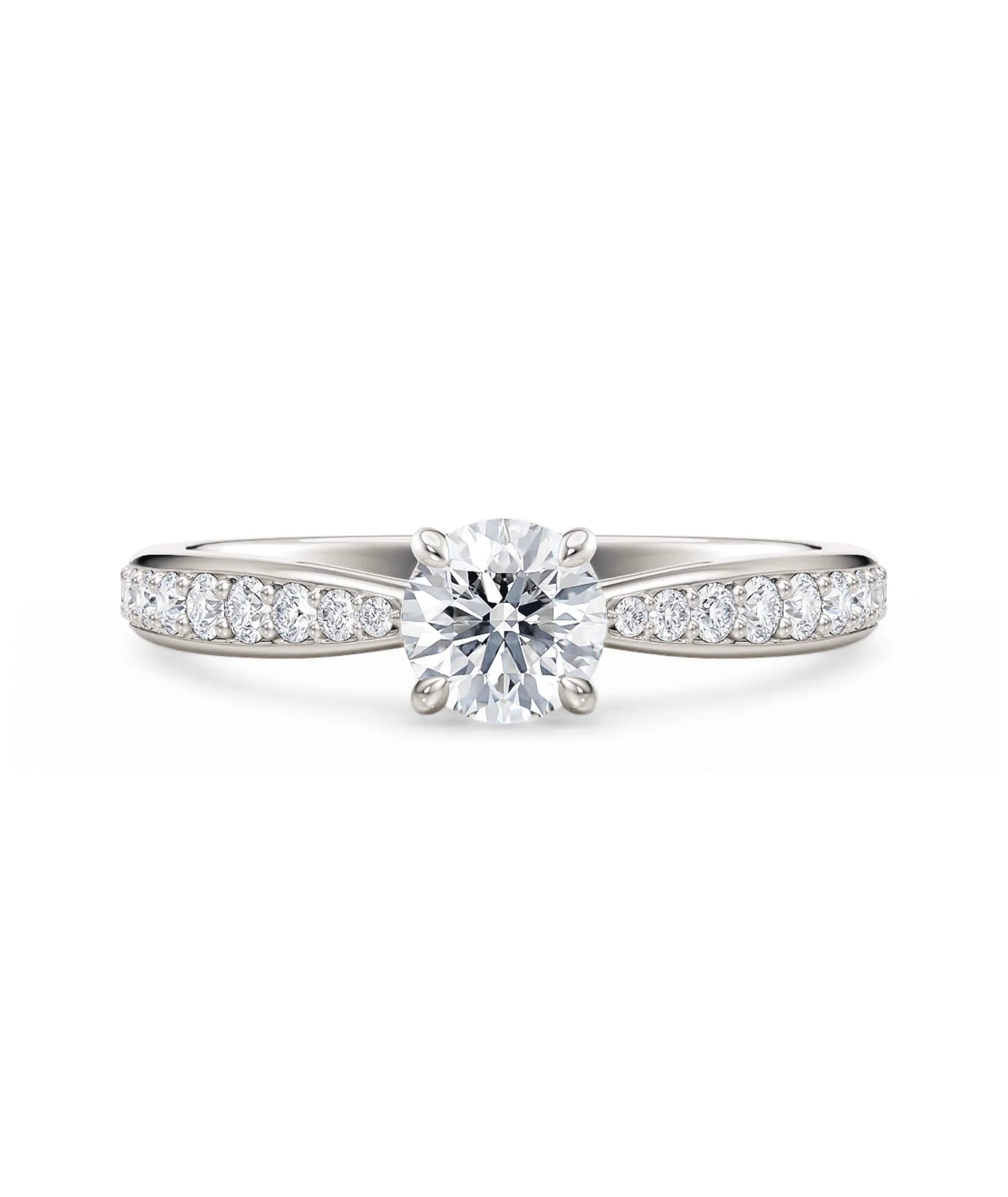 Diamantring tapered pave i hvitt gull - front.