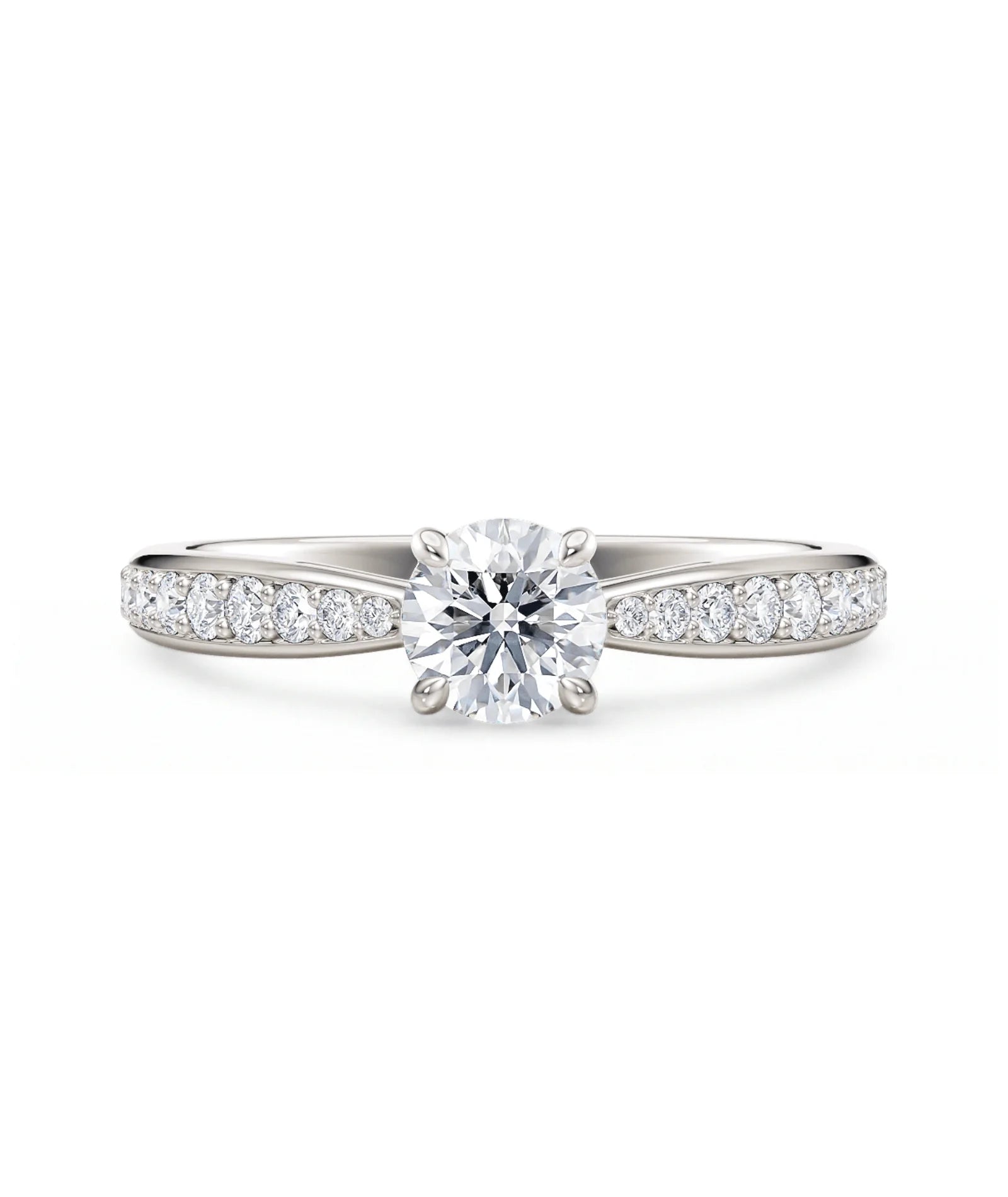 Diamantring tapered pave i hvitt gull - front.