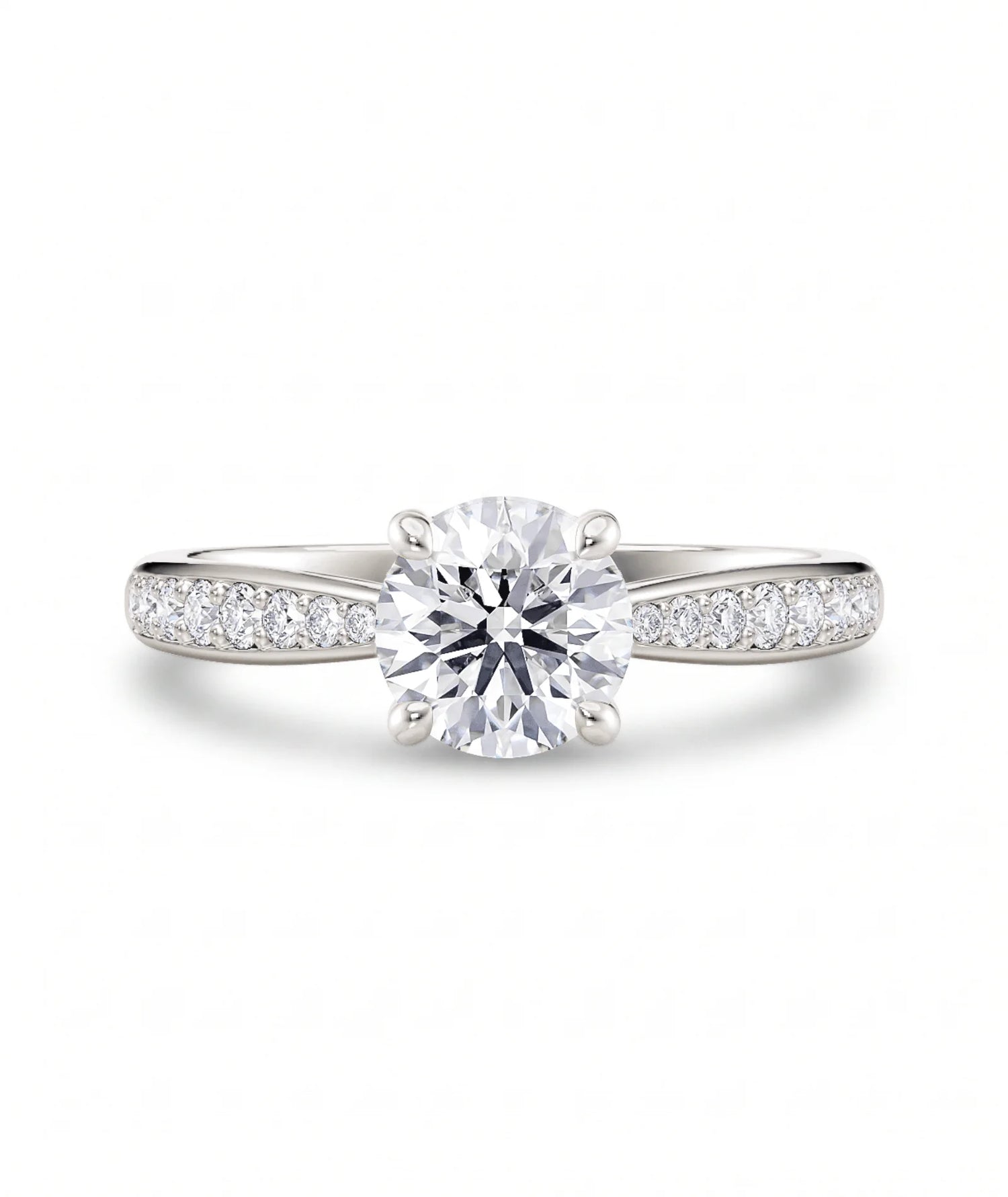 Diamantring tapered pavé hvitt gull med 1,27 ct med lab-diamant, vist liggende forfra, designet av Hartwell.