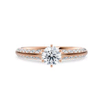 Diamantring tapered pavé roségull med 0,90 ct med lab-diamant, vist liggende forfra, designet av Hartwell.
