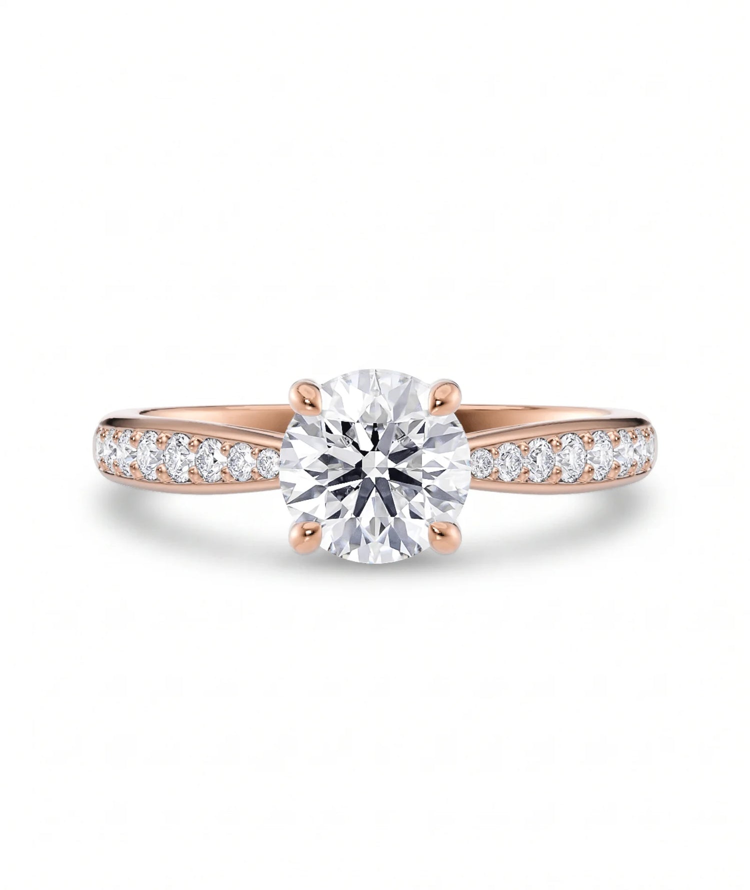 Diamantring tapered pavé roségull med 1,27 ct med lab-diamant, vist liggende forfra, designet av Hartwell.