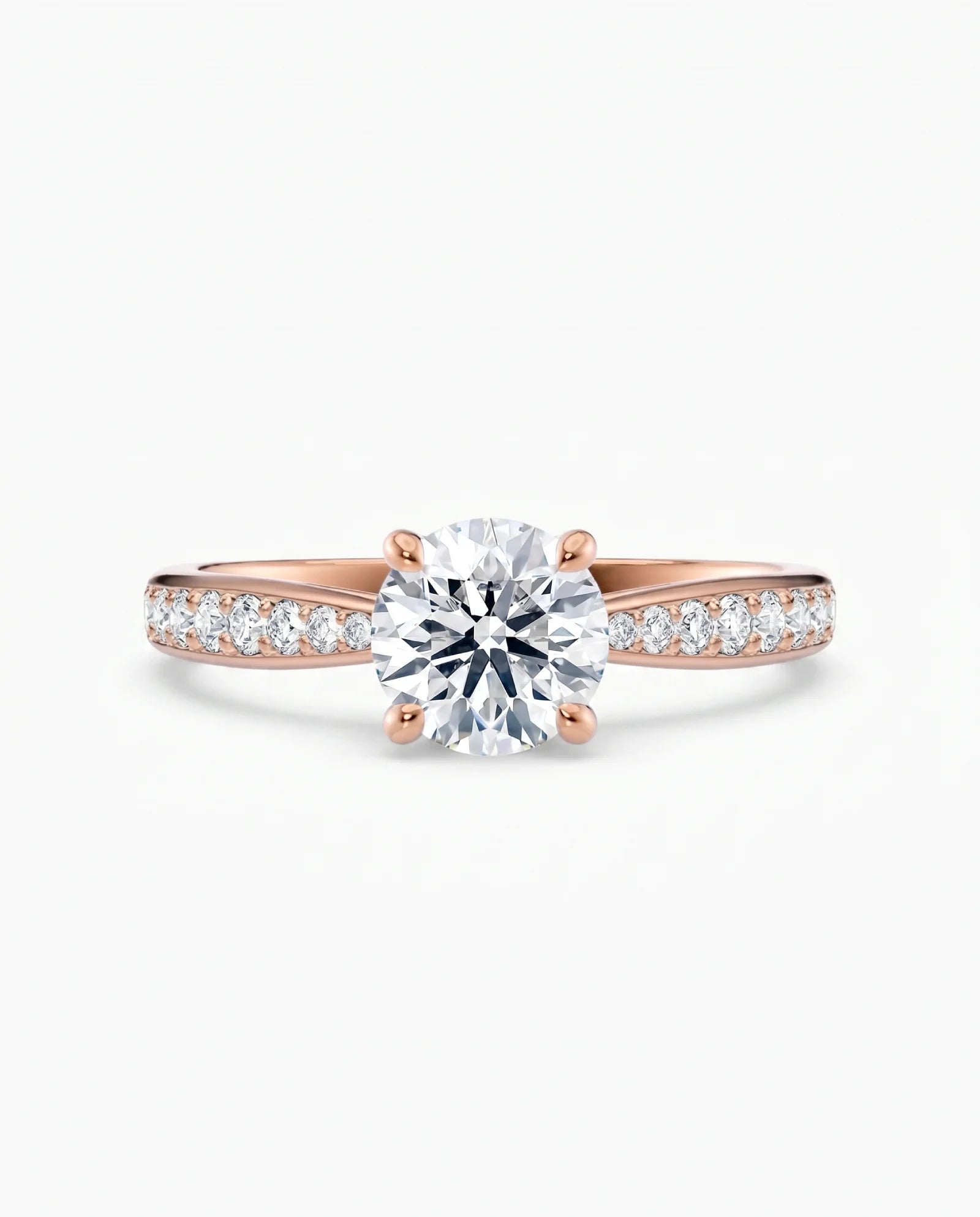 Diamantring tapered pavé roségull med 1,27 ct med lab-diamant, vist liggende forfra, designet av Hartwell.