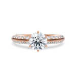 Diamantring tapered pavé roségull med 1,40 ct med lab-diamant, vist liggende forfra, designet av Hartwell.
