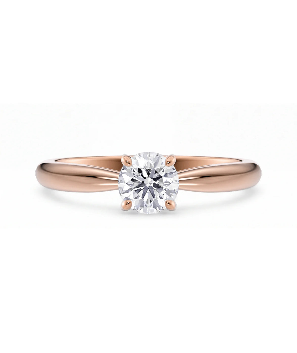 Diamantring tapered i roségull  med en 0,50 ct lab diamant vist liggende forfra, designet av Hartwell.