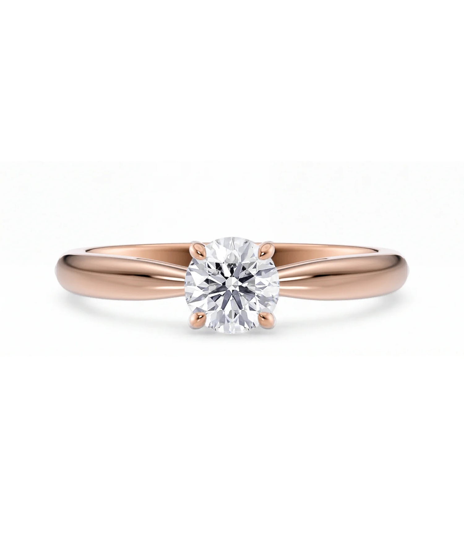 Diamantring tapered i roségull  med en 0,50 ct lab diamant vist liggende forfra, designet av Hartwell.