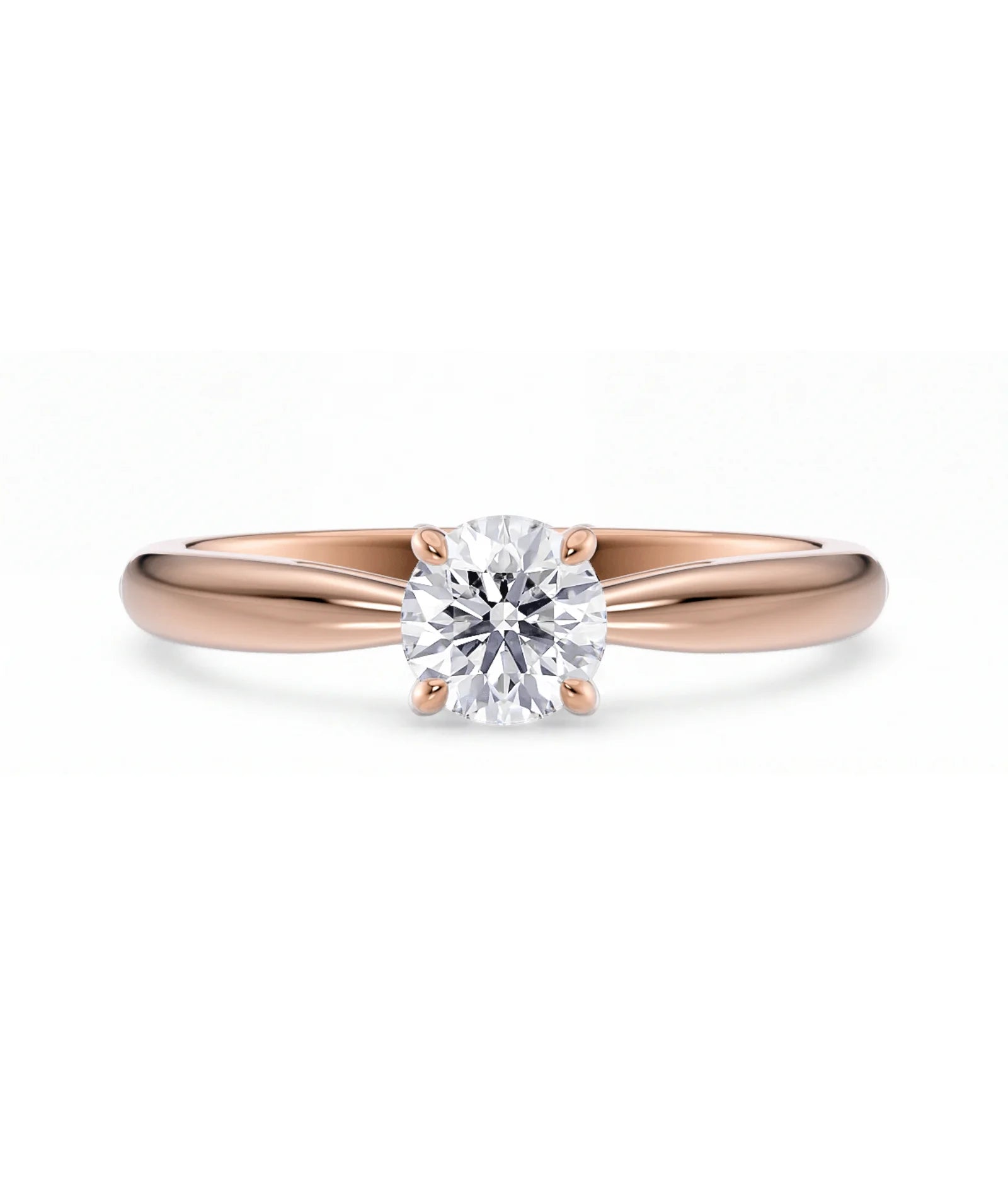 Diamantring tapered i roségull  med en 0,50 ct lab diamant vist liggende forfra, designet av Hartwell.