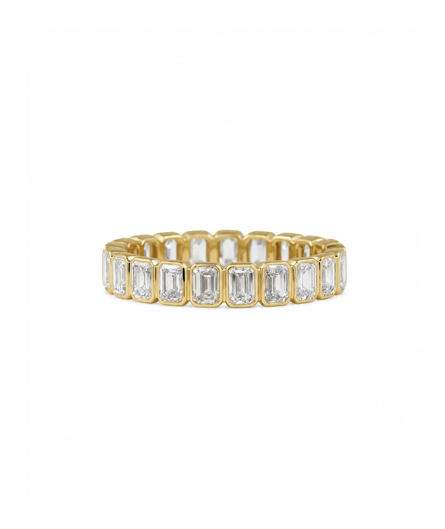 Emerald Cut Bezel Eternity Ring i 14K gult gull med 1,70 ct laboratoriedyrkede diamanter, bezelinnfatning.