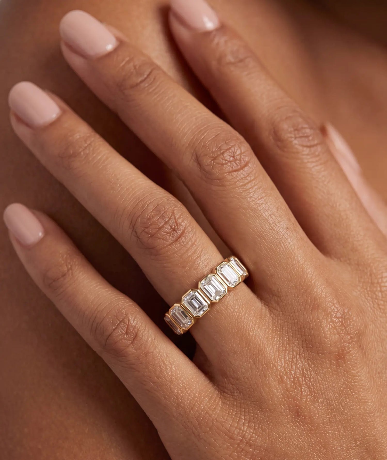Emerald cut bezel eternity ring 1.70 ct