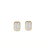 Emerald cut øredobber i bezelinnfatning, 1,00 ct, gult gull, forfra.