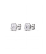 Emerald cut øredobber i bezelinnfatning, 1,00 ct, hvitt gull, sidevinkel.