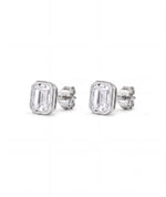 Emerald cut øredobber i bezelinnfatning, 2,00 ct, hvitt gull, sidevinkel.