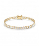  Emerald cut tennisarmbånd i bezelinnfatning, 14K gult gull, laboratoriedyrkede diamanter.