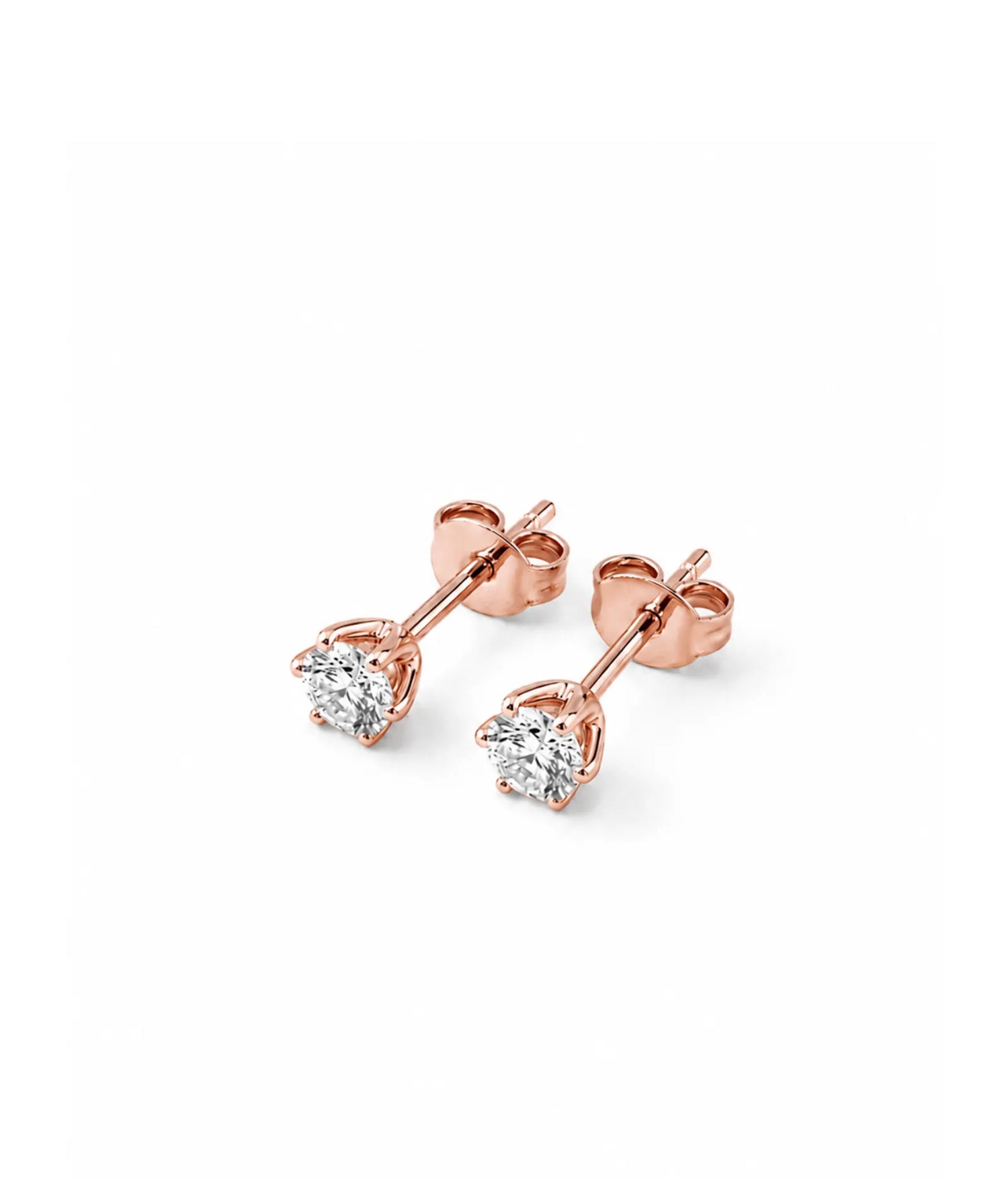 Enstens diamantøredobber i 14K rosegull med 0,60 ct lab-diamanter vist fra baksiden.