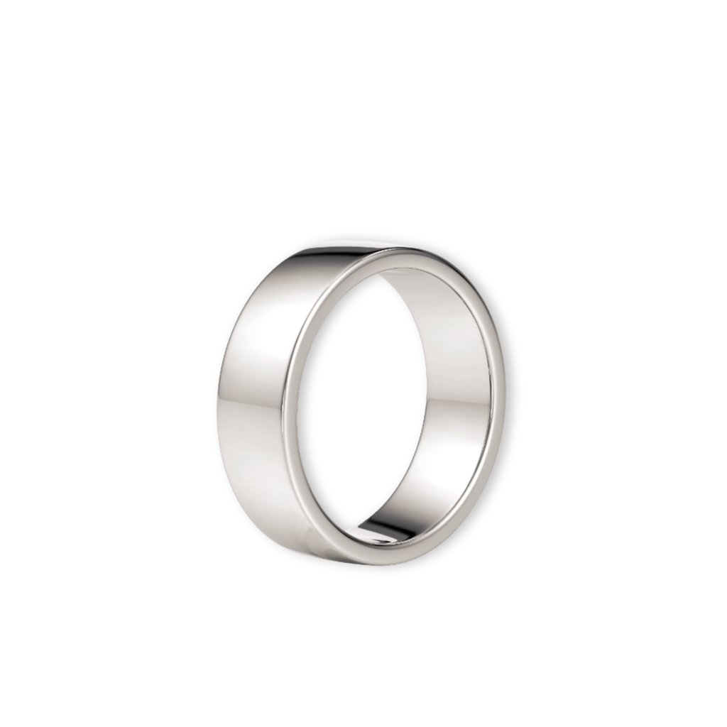 Giftering i hvitt gull 6 mm stående sett fra siden – bred profil med flat design