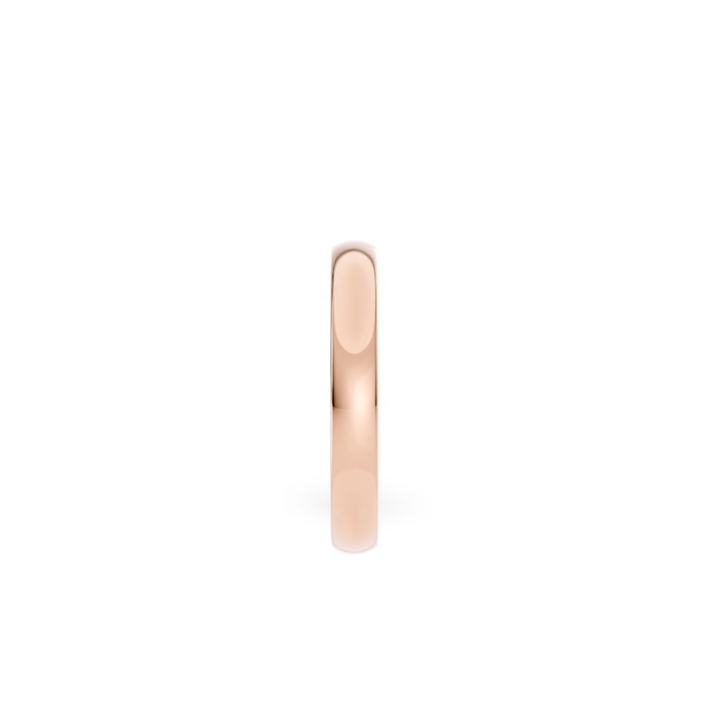 Giftering i roségull 3 mm stående med fokus på ringskinnen – klassisk og avrundet design.