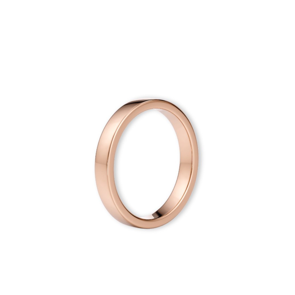 Giftering i roségull 3 mm stående sett fra siden – viser ringens profil
