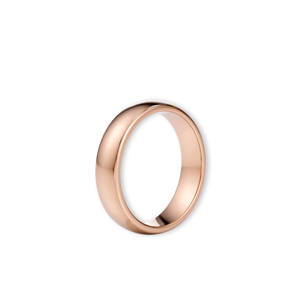 Giftering i roségull 4,5 mm stående sett fra siden – avrundet og mellomstor profil.
