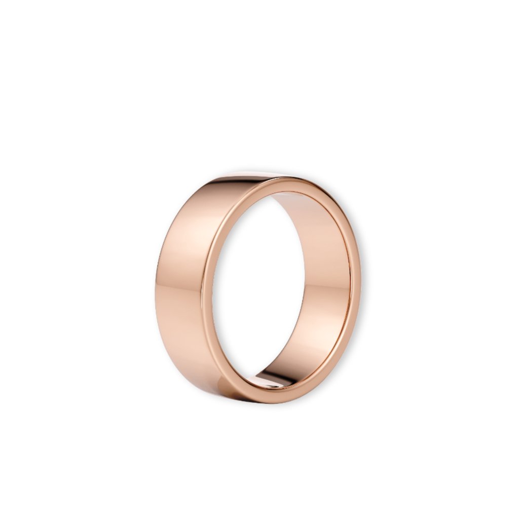 Giftering i roségull 6 mm stående sett fra siden – bred profil og flat design