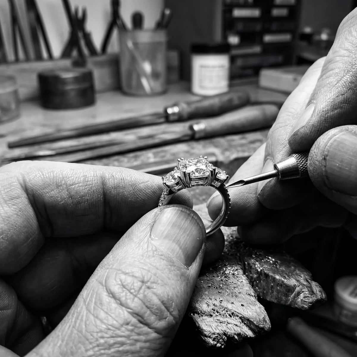 Gullsmed setter diamant i skreddersydd ring – Hartwell custom design