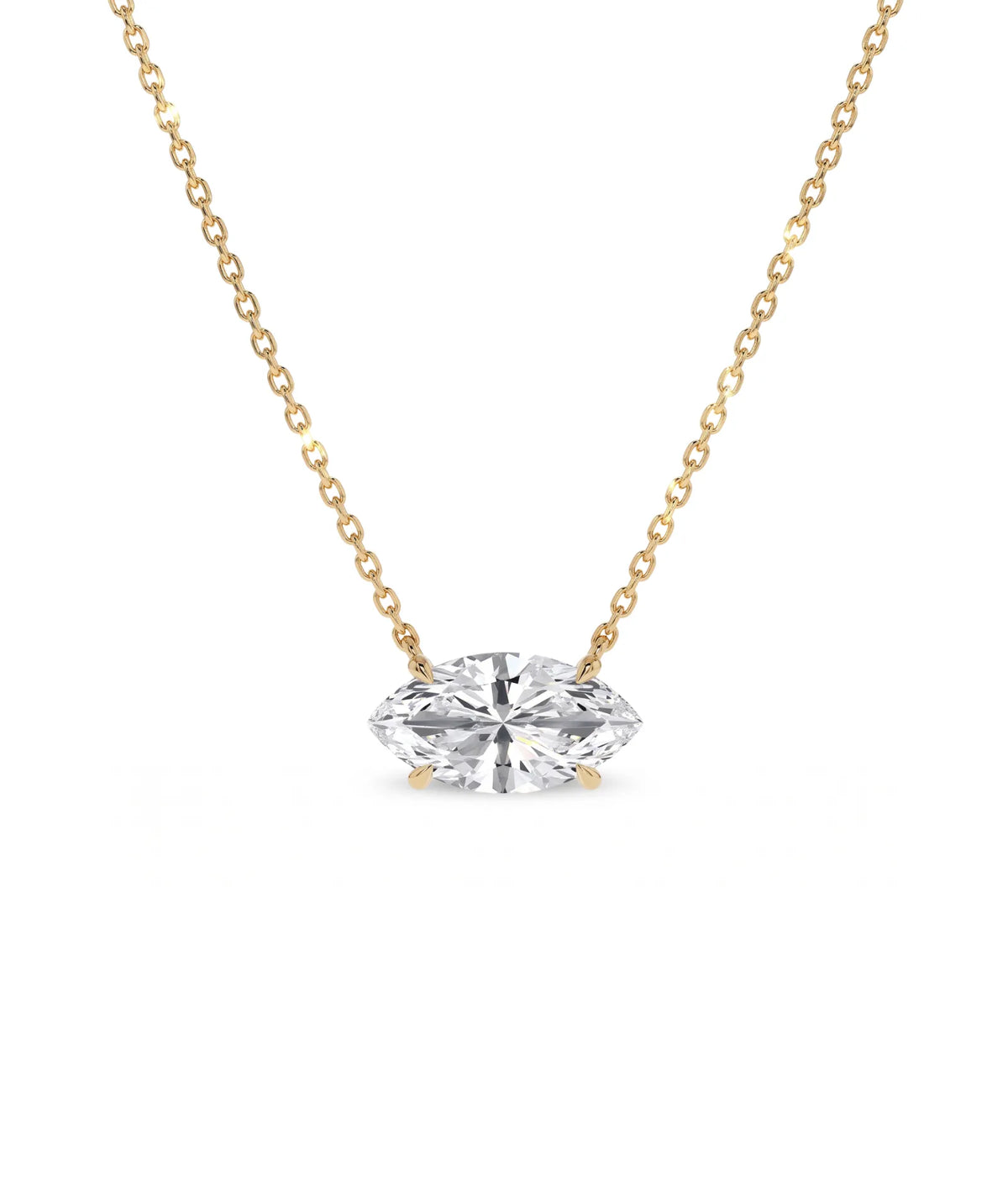 Marquise diamanthalskjede i kloinnfatning, 14K gult gull