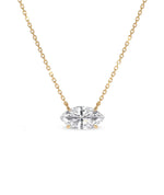 Marquise diamanthalskjede i kloinnfatning, 14K gult gull