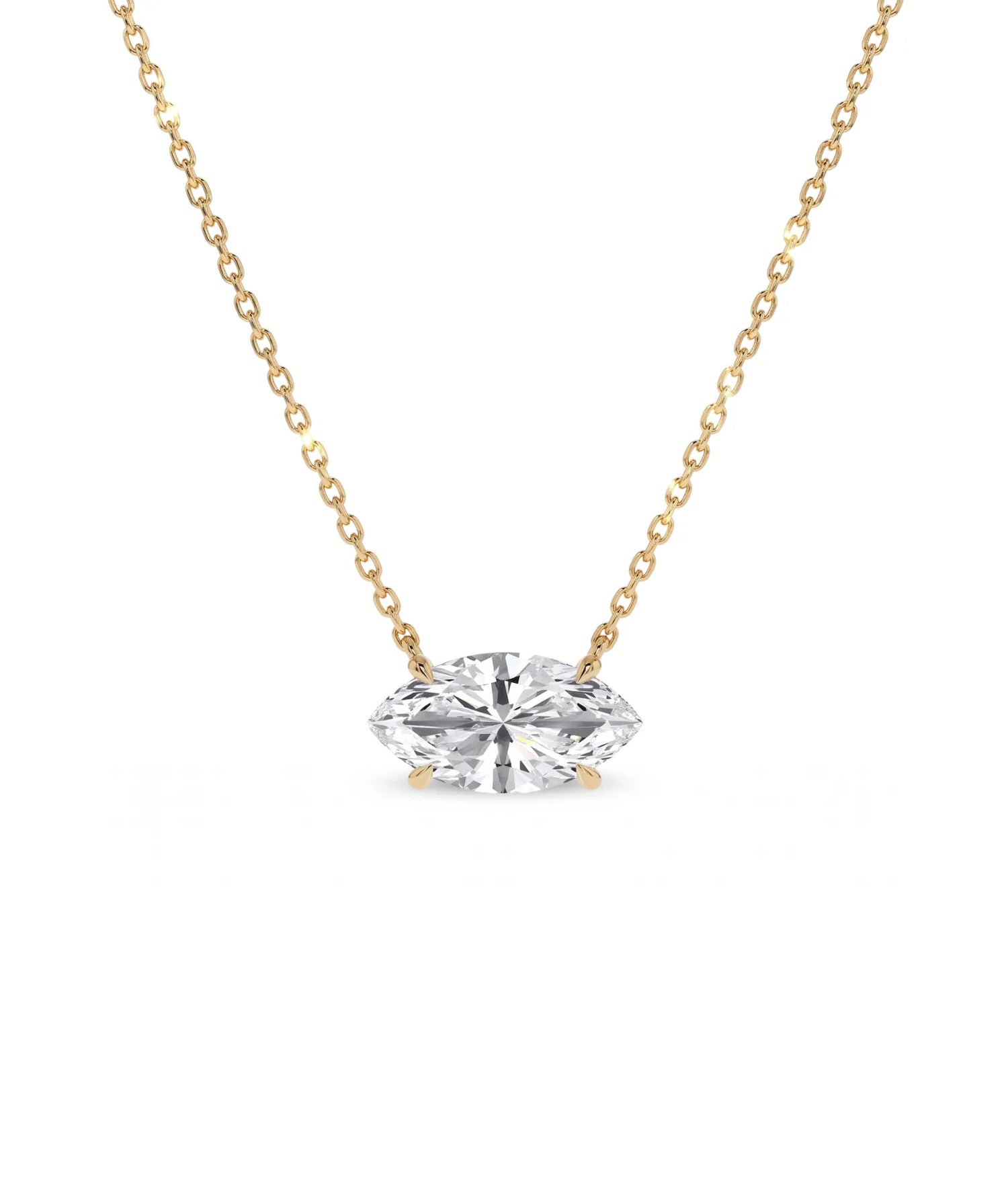 Marquise diamanthalskjede i kloinnfatning, 14K gult gull