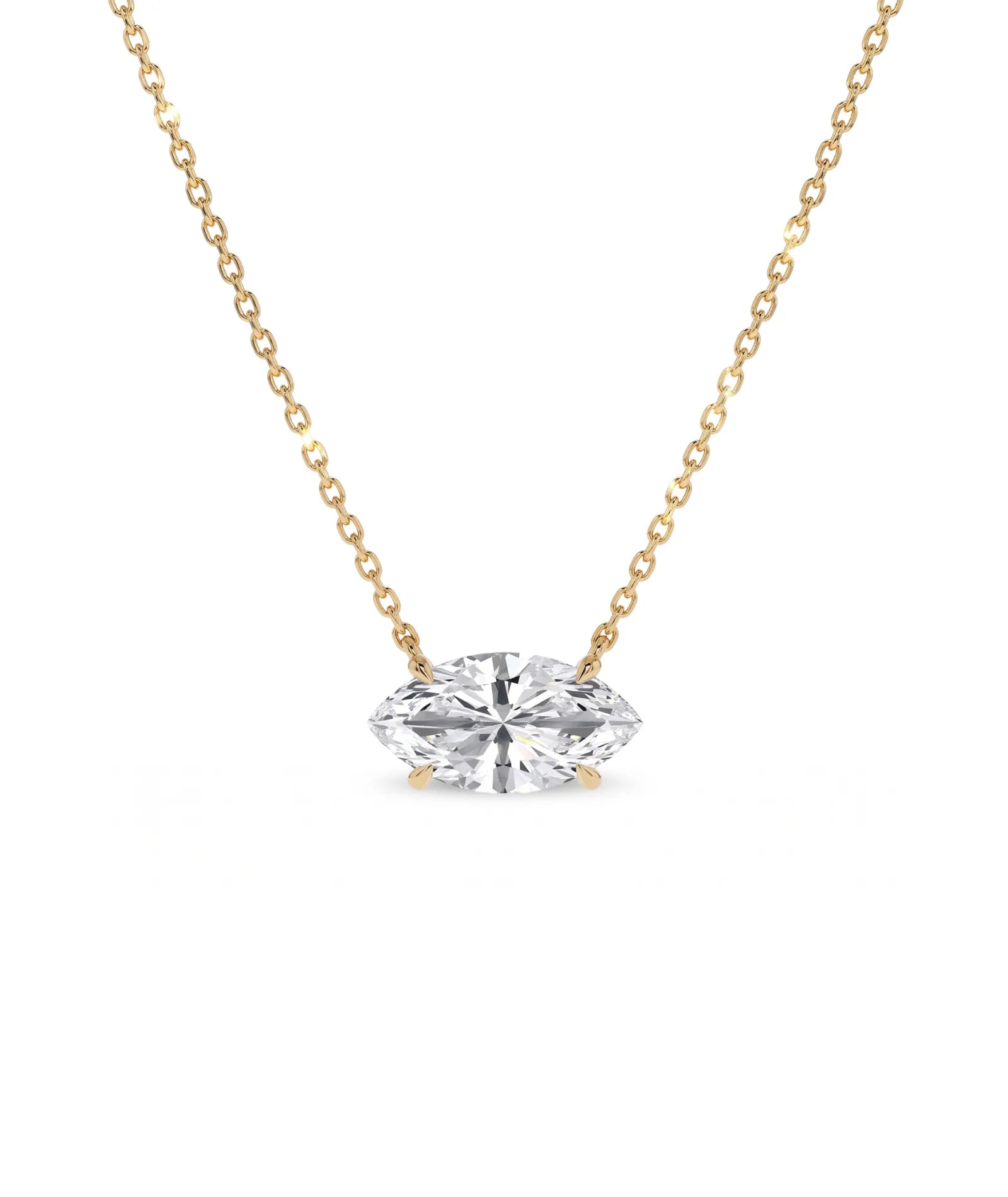Marquise diamanthalskjede i kloinnfatning, 14K gult gull