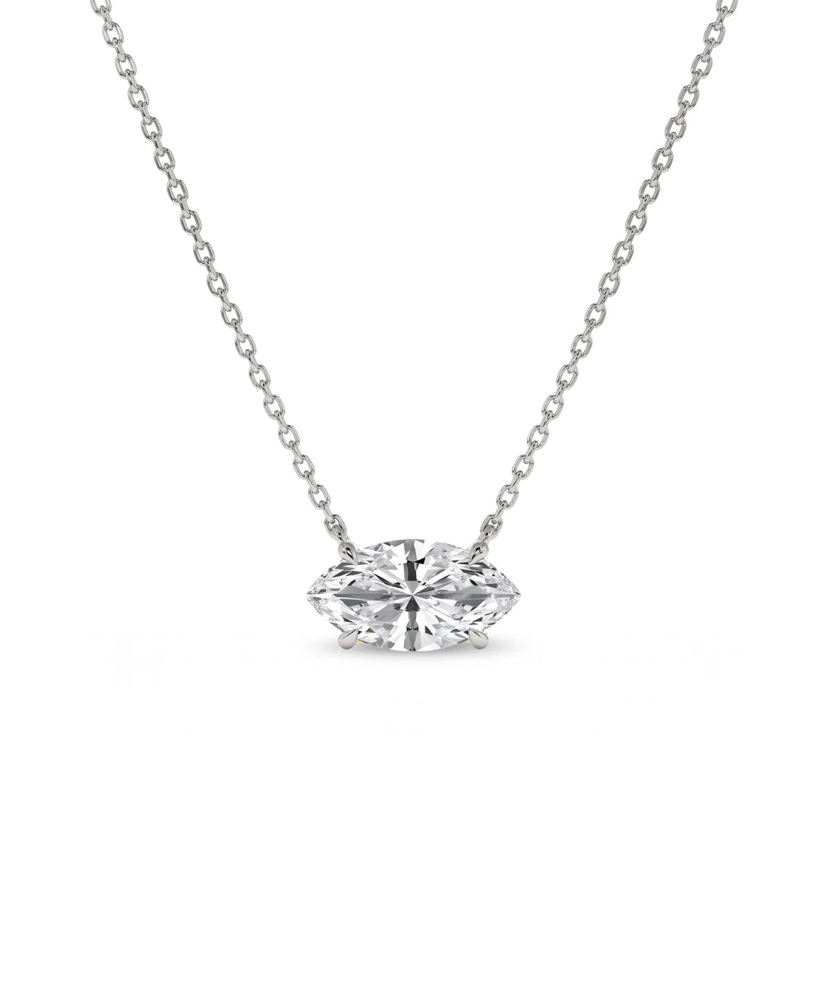 Marquise diamanthalskjede i kloinnfatning, 14K hvitt gull