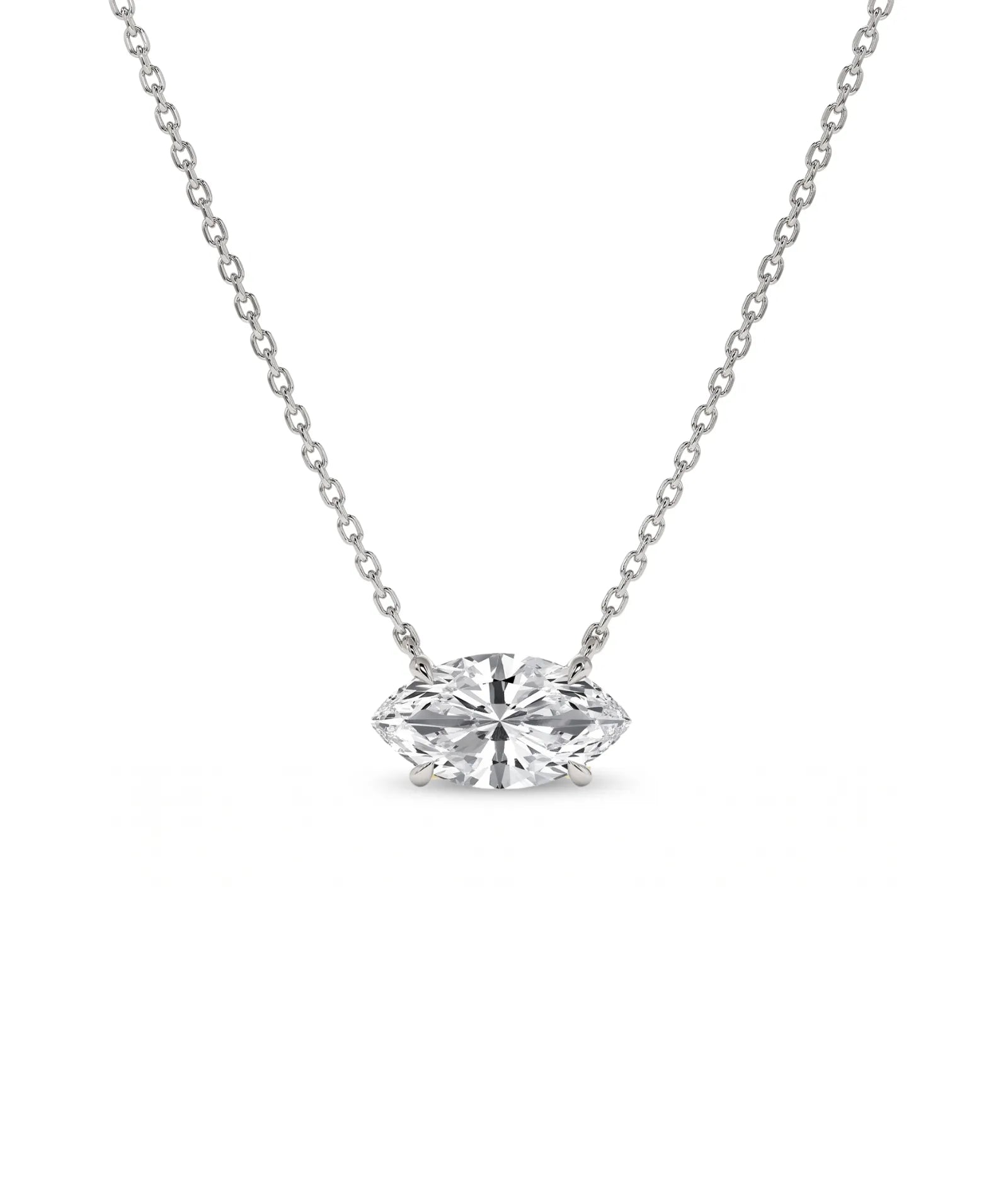 Marquise diamanthalskjede i kloinnfatning, 14K hvitt gull