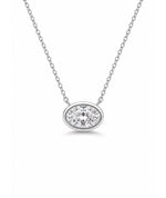 Oval diamanthalskjede i bezelinnfatning, 14K hvitt gull.