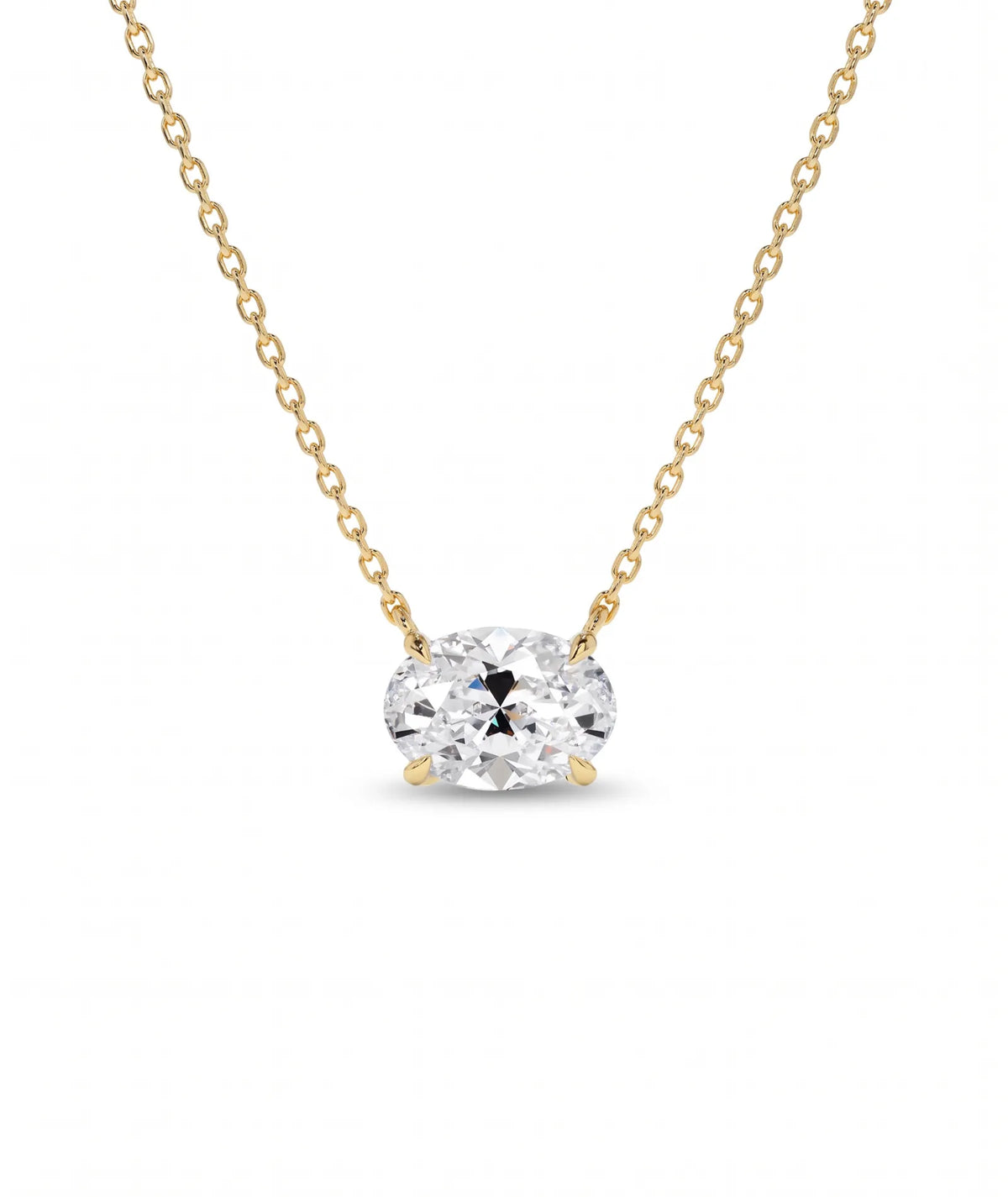 Ovalt diamanthalskjede i kloinnfatning, 14K gult gull.