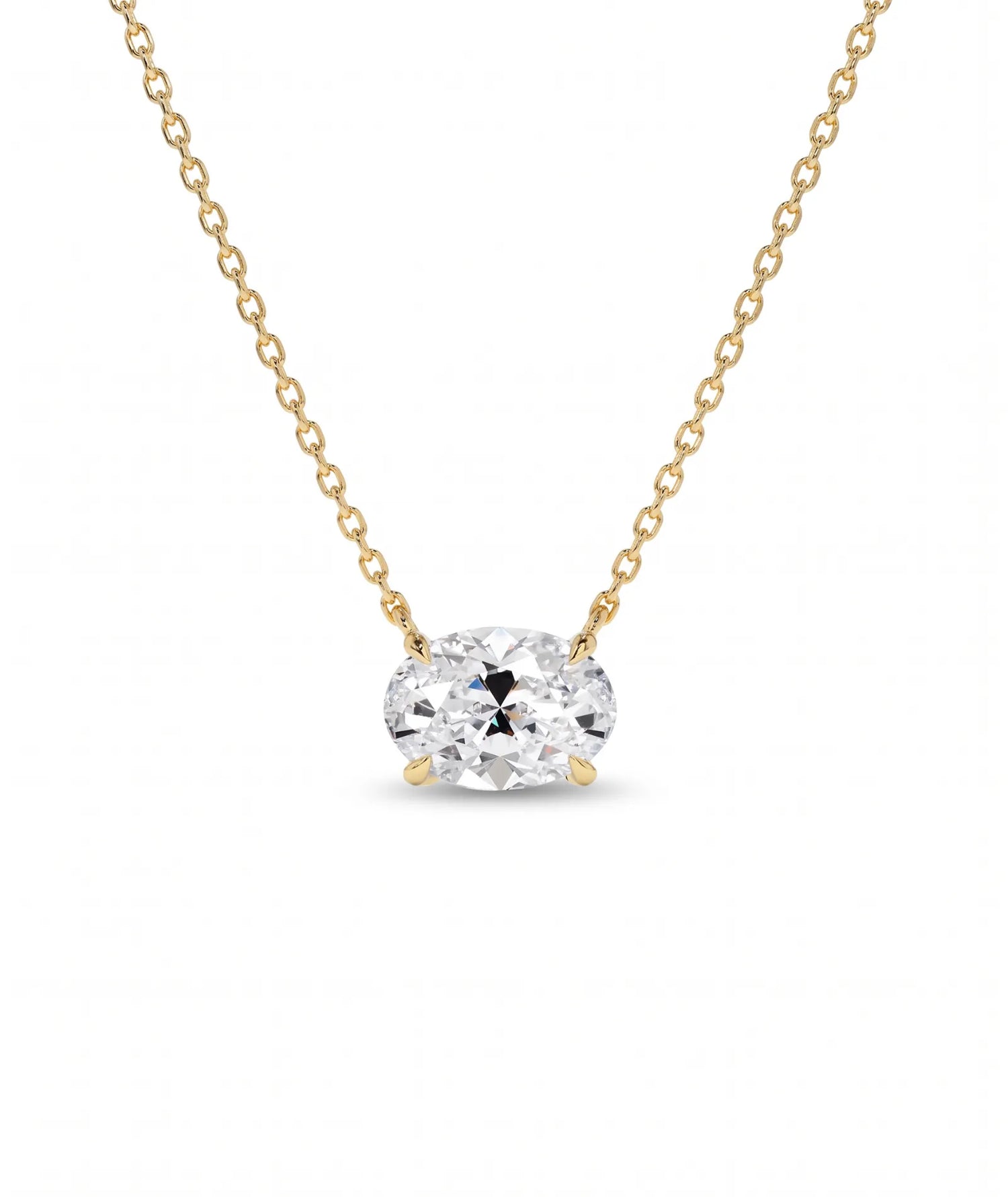Ovalt diamanthalskjede i kloinnfatning, 14K gult gull.
