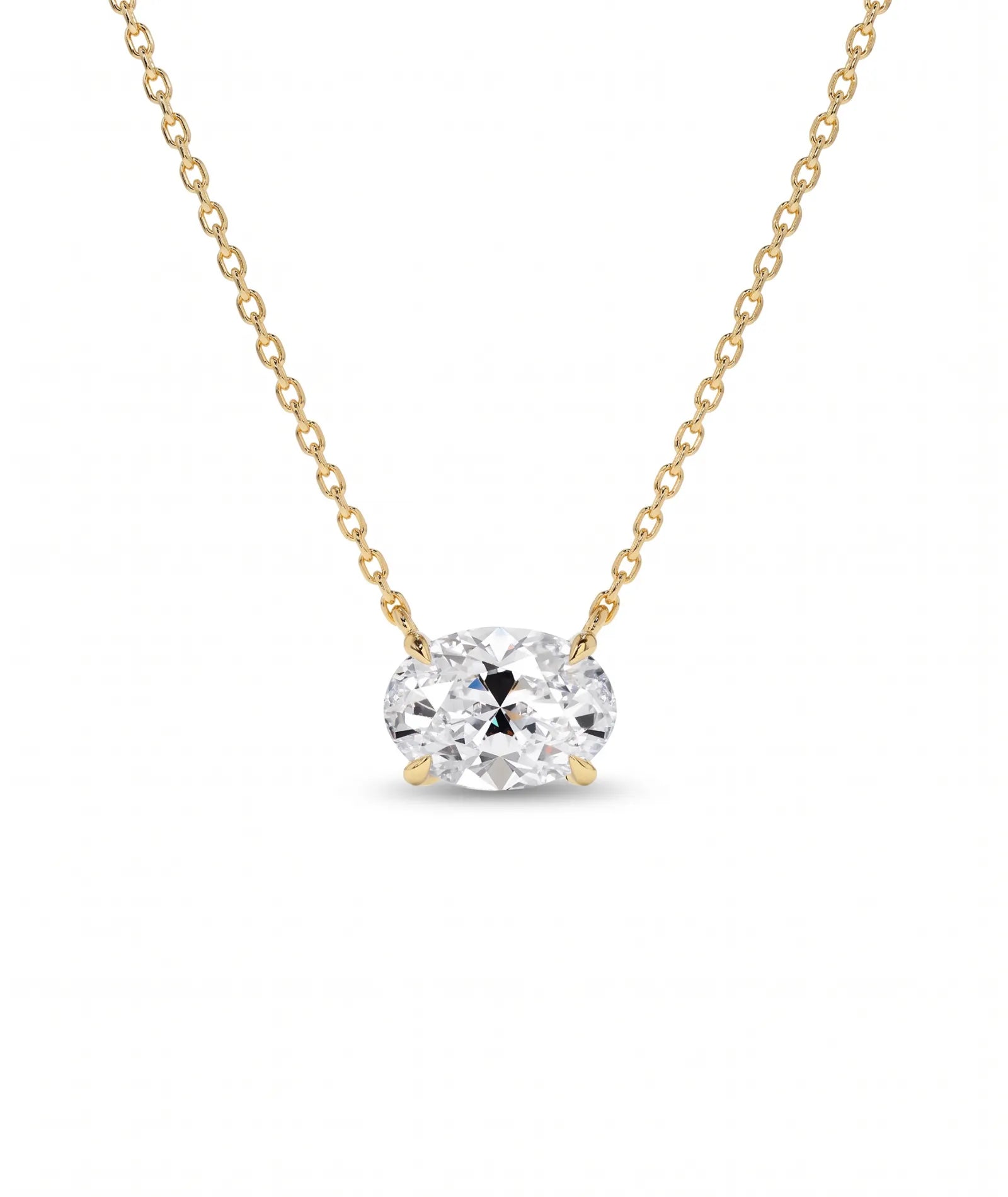 Ovalt diamanthalskjede i kloinnfatning, 14K gult gull.
