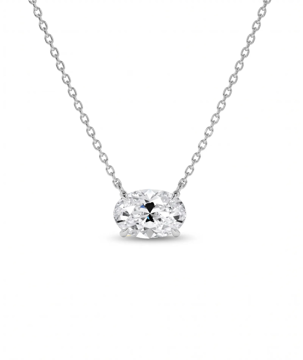 Ovalt diamanthalskjede i kloinnfatning, 14K hvitt gull.